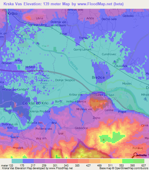 Krska Vas,Slovenia Elevation Map