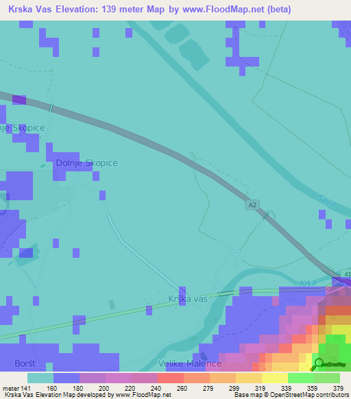 Krska Vas,Slovenia Elevation Map