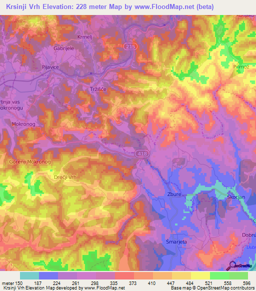 Krsinji Vrh,Slovenia Elevation Map