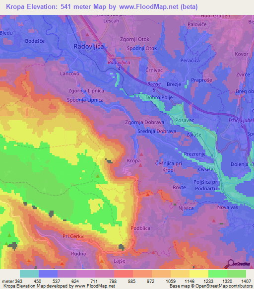 Kropa,Slovenia Elevation Map