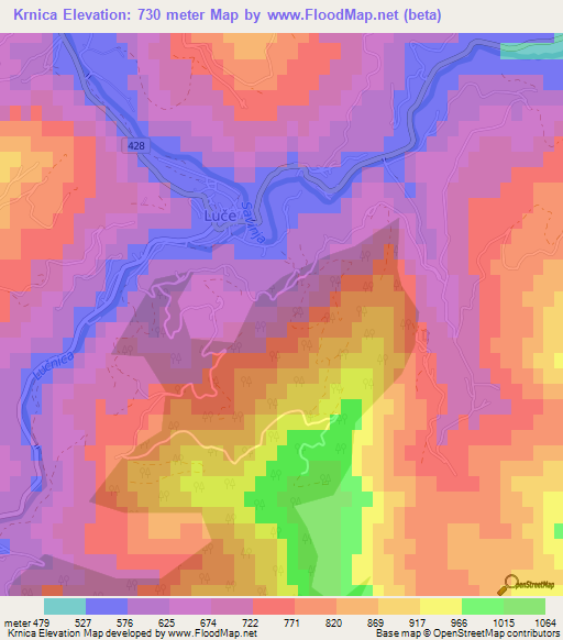 Krnica,Slovenia Elevation Map