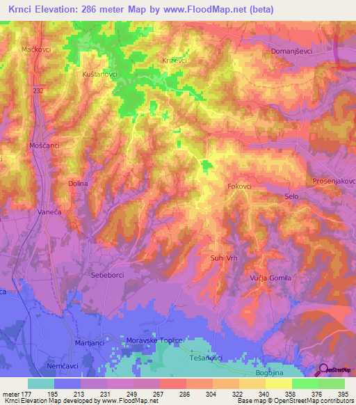 Krnci,Slovenia Elevation Map