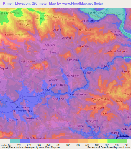 Krmelj,Slovenia Elevation Map