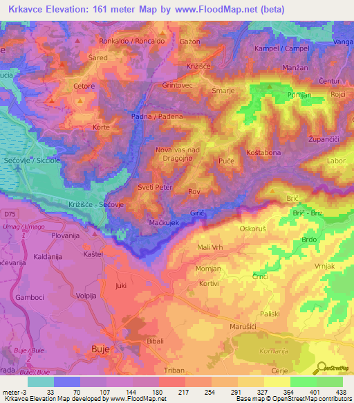 Krkavce,Slovenia Elevation Map