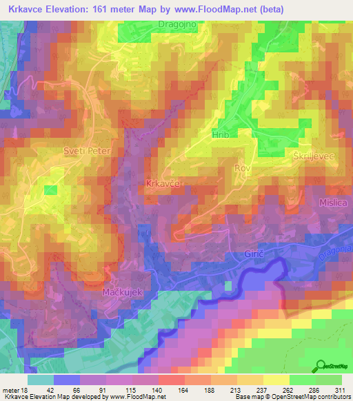 Krkavce,Slovenia Elevation Map