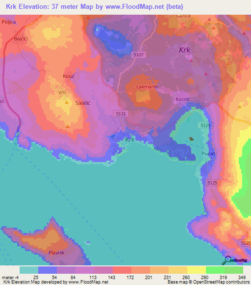 Krk,Croatia Elevation Map