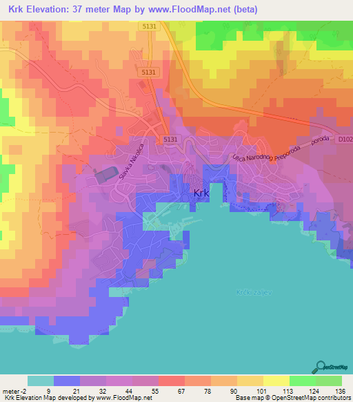 Krk,Croatia Elevation Map