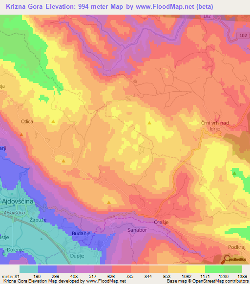 Krizna Gora,Slovenia Elevation Map