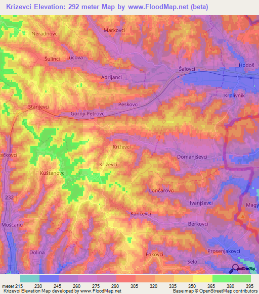 Krizevci,Slovenia Elevation Map