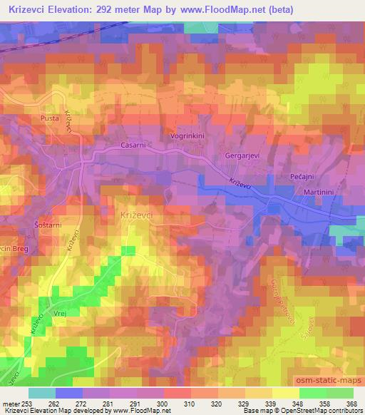 Krizevci,Slovenia Elevation Map