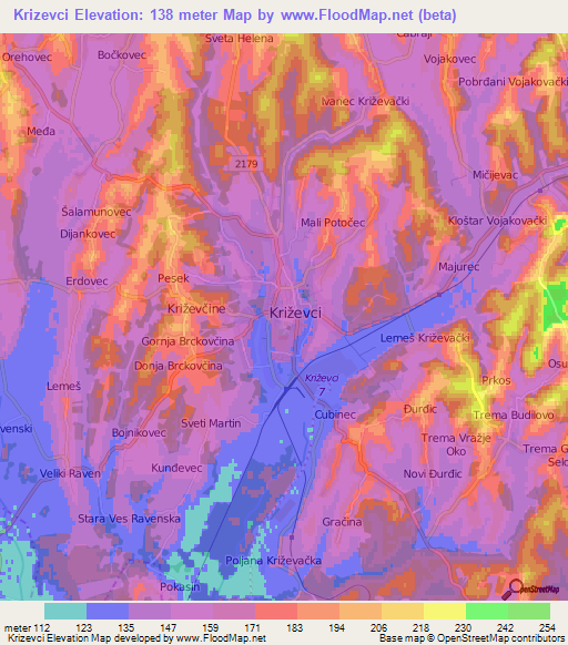 Krizevci,Croatia Elevation Map