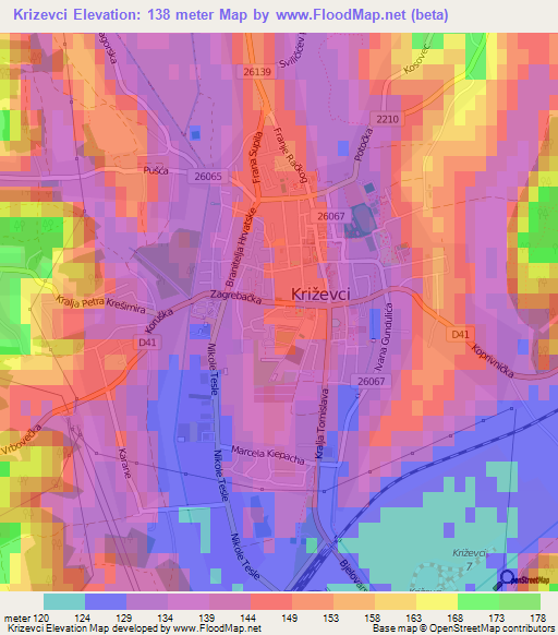 Krizevci,Croatia Elevation Map