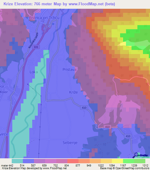 Krize,Slovenia Elevation Map