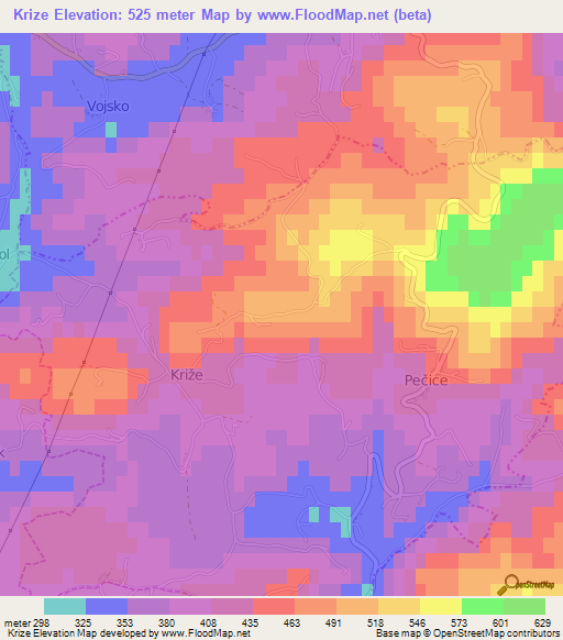 Krize,Slovenia Elevation Map