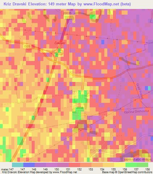 Kriz Dravski,Croatia Elevation Map