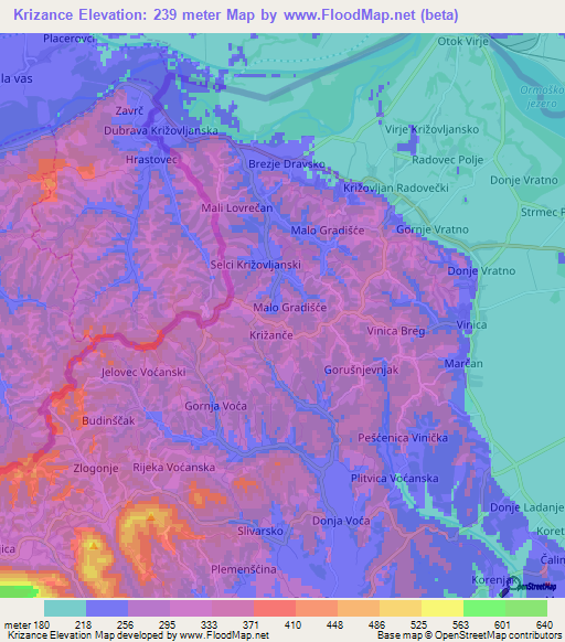 Krizance,Croatia Elevation Map