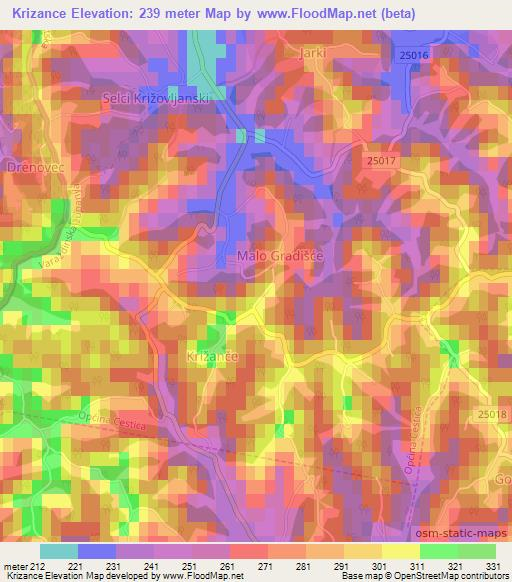 Krizance,Croatia Elevation Map