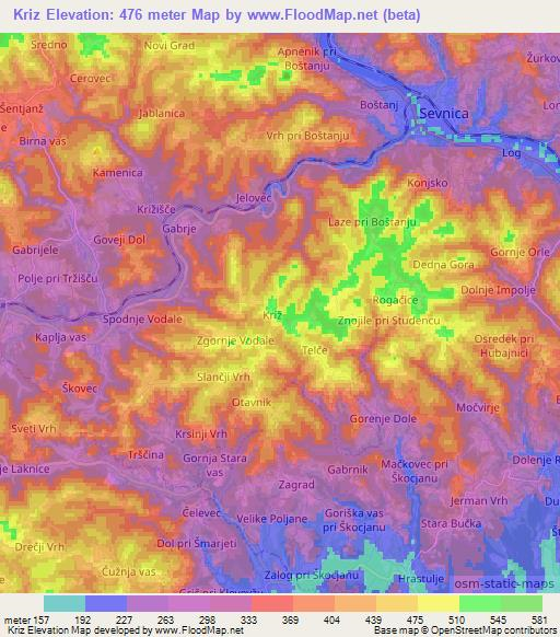 Kriz,Slovenia Elevation Map