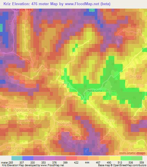 Kriz,Slovenia Elevation Map