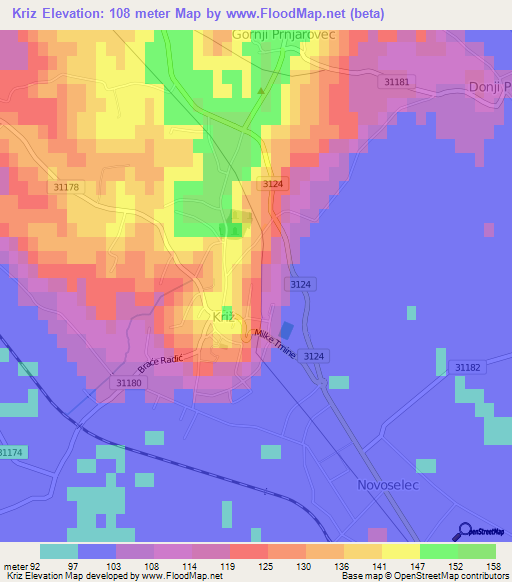 Kriz,Croatia Elevation Map