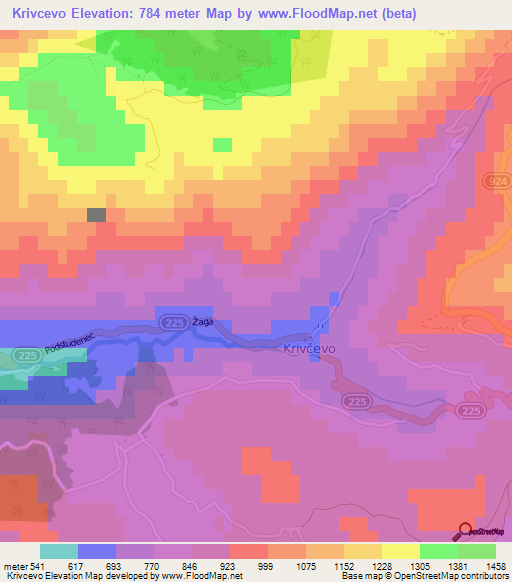 Krivcevo,Slovenia Elevation Map