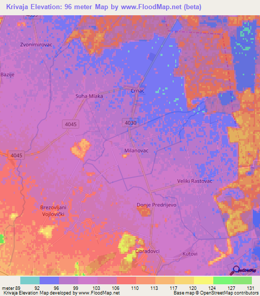 Krivaja,Croatia Elevation Map