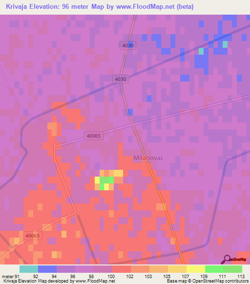 Krivaja,Croatia Elevation Map