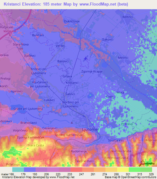 Kristanci,Slovenia Elevation Map