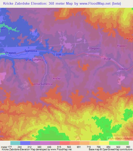 Kricke Zabrdske,Croatia Elevation Map