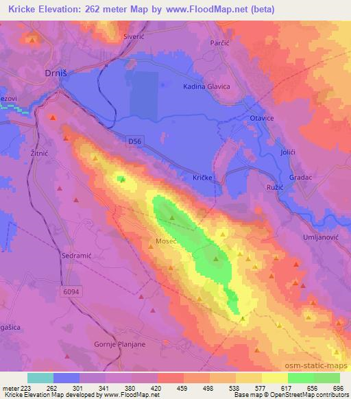 Kricke,Croatia Elevation Map