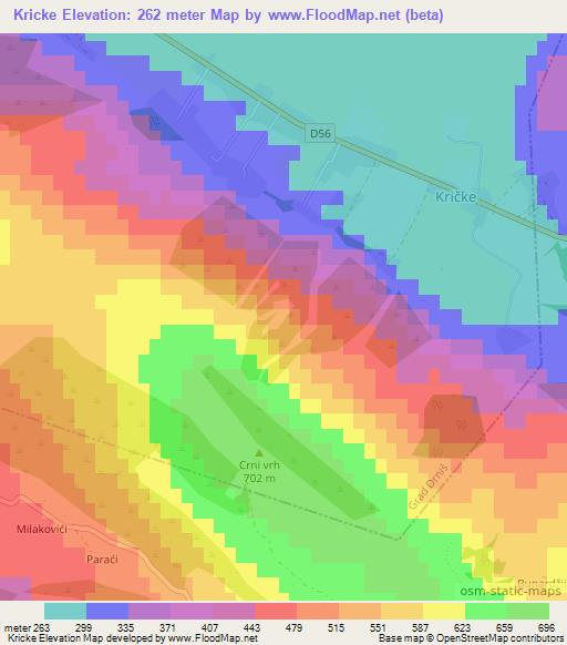 Kricke,Croatia Elevation Map