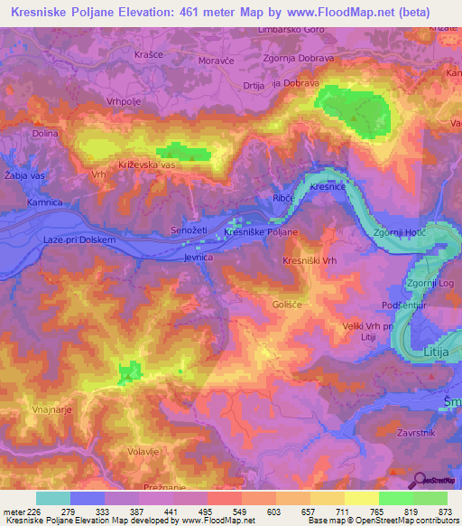 Kresniske Poljane,Slovenia Elevation Map