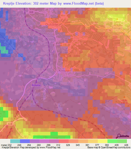 Kreplje,Slovenia Elevation Map