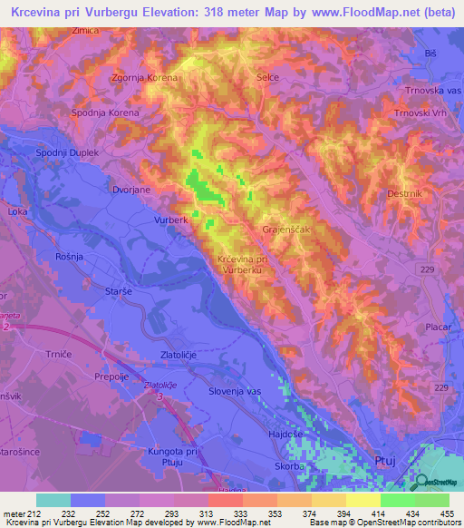 Krcevina pri Vurbergu,Slovenia Elevation Map