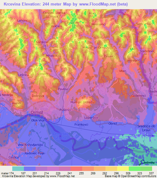 Krcevina,Slovenia Elevation Map