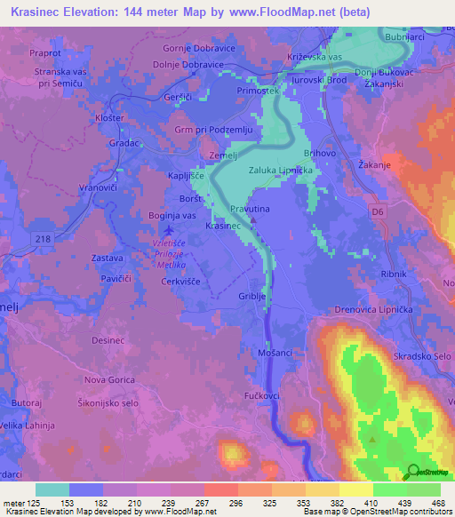 Krasinec,Slovenia Elevation Map