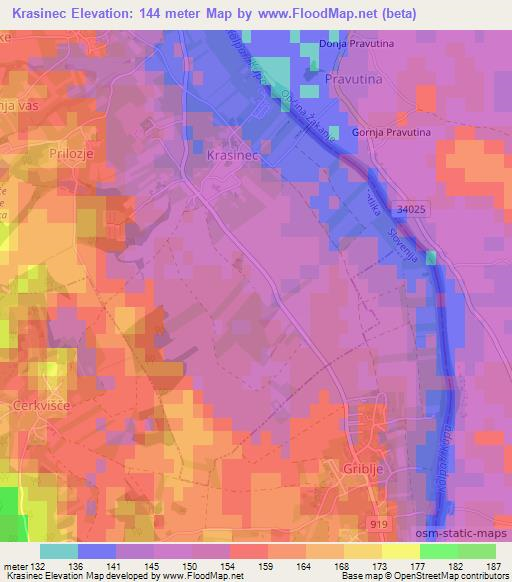 Krasinec,Slovenia Elevation Map