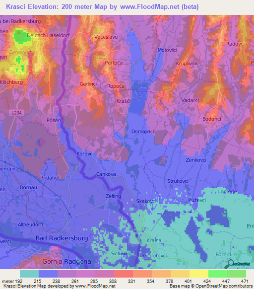 Krasci,Slovenia Elevation Map