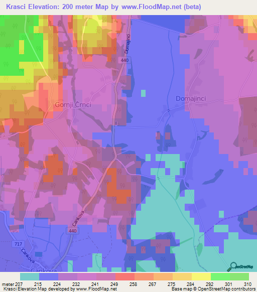 Krasci,Slovenia Elevation Map