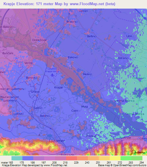 Krapje,Slovenia Elevation Map