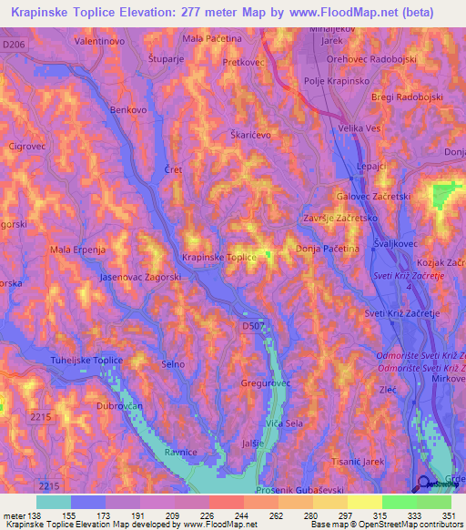 Krapinske Toplice,Croatia Elevation Map