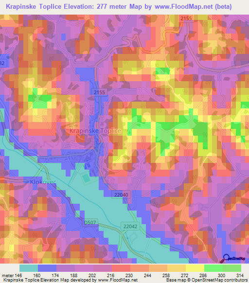 Krapinske Toplice,Croatia Elevation Map