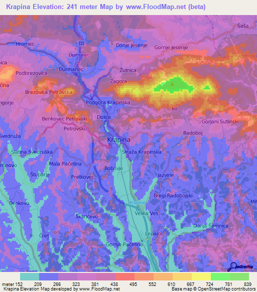 Krapina,Croatia Elevation Map