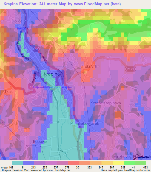 Krapina,Croatia Elevation Map