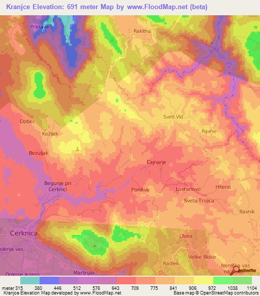 Kranjce,Slovenia Elevation Map