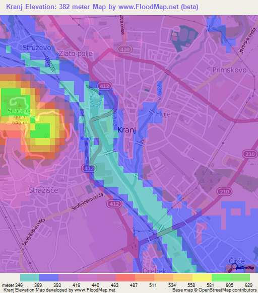 Kranj,Slovenia Elevation Map