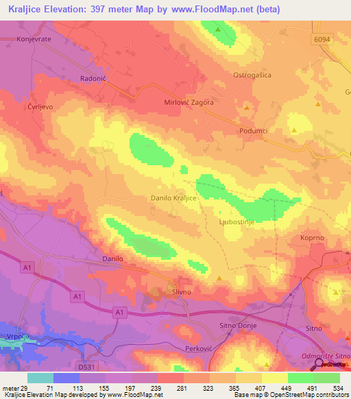 Kraljice,Croatia Elevation Map