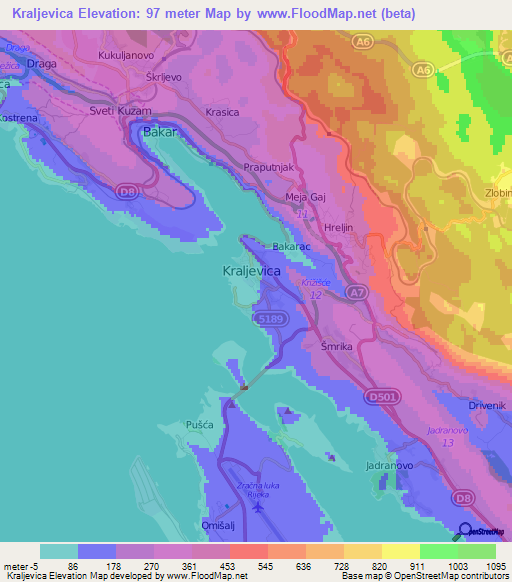 Kraljevica,Croatia Elevation Map