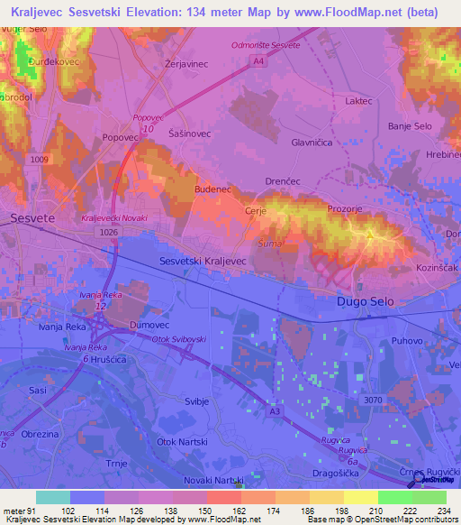 Kraljevec Sesvetski,Croatia Elevation Map