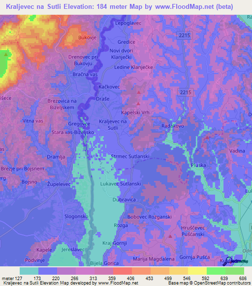 Kraljevec na Sutli,Croatia Elevation Map